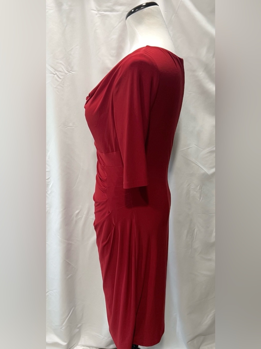 Lauren Ralph Lauren Red Cowl Neck Ruched Sheath Midi Dress Size 6 - Picture 5 of 9